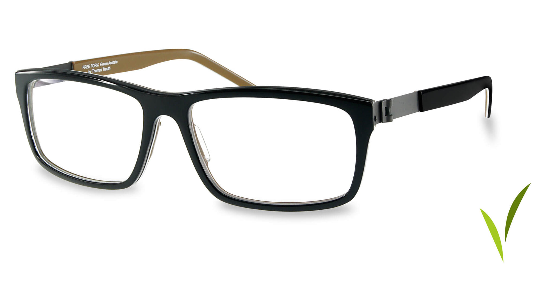Free Form Eyewear™ Titanium 14g feather-light eyeglasses in green full frame with screwless hinge, luxury German design for men and women. Lightweight prescription-ready titanium glasses ideal for blue light protection and strong prescriptions.