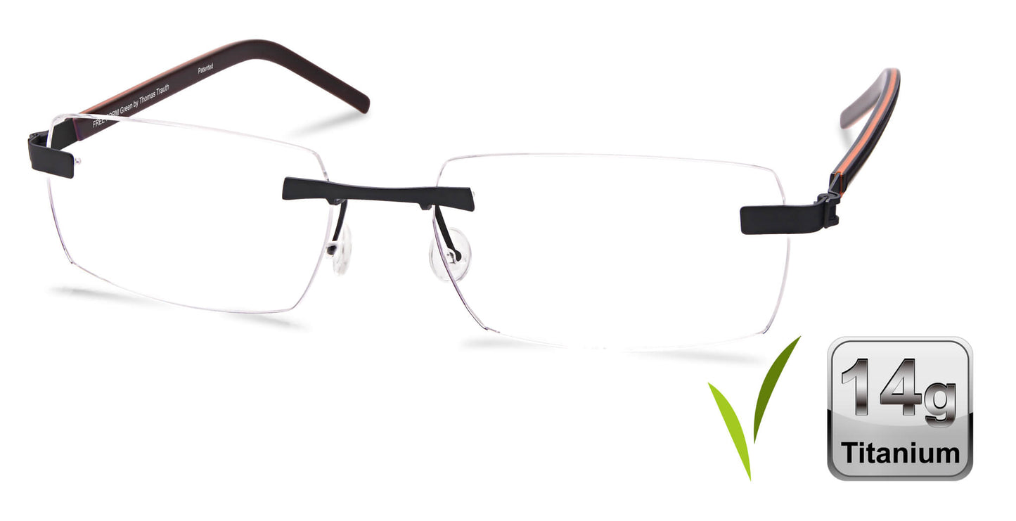 Free Form Eyewear™ FFA968 rimless titanium glasses in green with ultra-light 14g frame and screwless hinge, luxury German design for men and women.