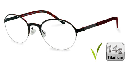 Free Form Eyewear™ Titanium 14g feather-light eyeglasses model FFA915 in green with half frame and red temple tips. Luxury German design for men and women.