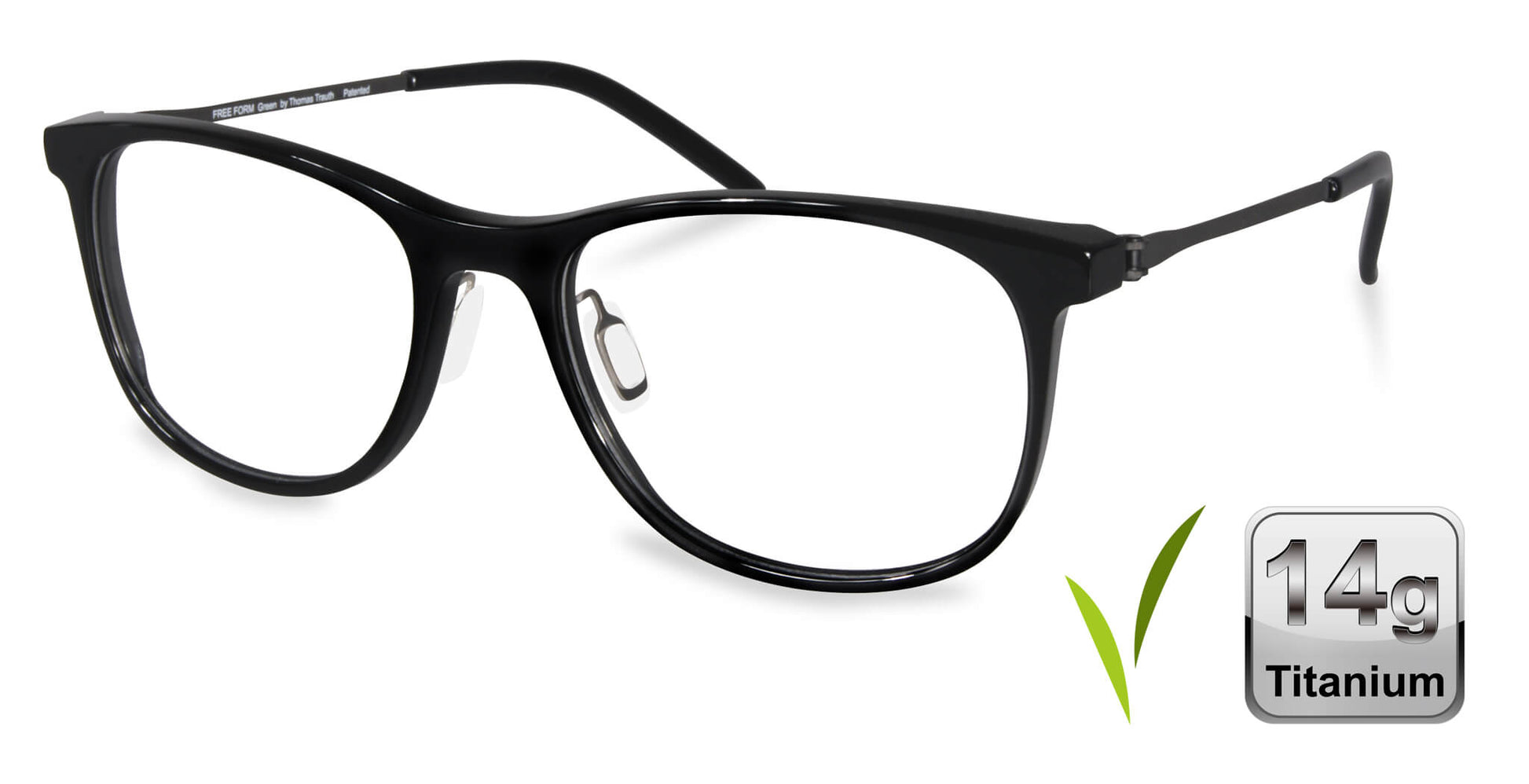 Free Form Eyewear™ Titanium 14g feather-light full frame eyeglasses in black with screwless hinge design. Luxury German design for men and women.