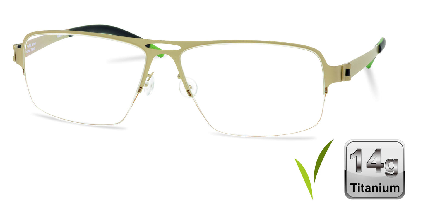 Free Form Eyewear™ FFA912 green titanium half-frame glasses with 14g ultra-lightweight German design, ideal for men and women seeking luxury vision care.