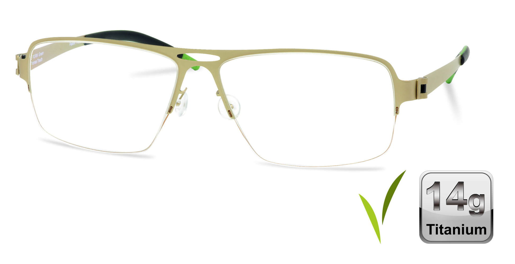 Free Form Eyewear™ FFA912 green titanium half-frame glasses with 14g ultra-lightweight German design, ideal for men and women seeking luxury vision care.
