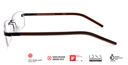 Free Form Eyewear™ Titanium 14g rimless eyeglasses in green with screwless hinge and ultra-light German design. Luxury prescription-ready frame.