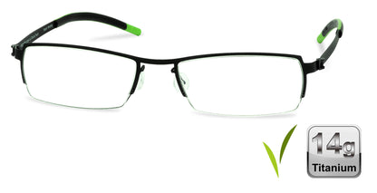 Free Form Eyewear™ FFA910 green half-frame titanium glasses for men and women. Ultra-light 14g German design with screwless hinges for all-day comfort.