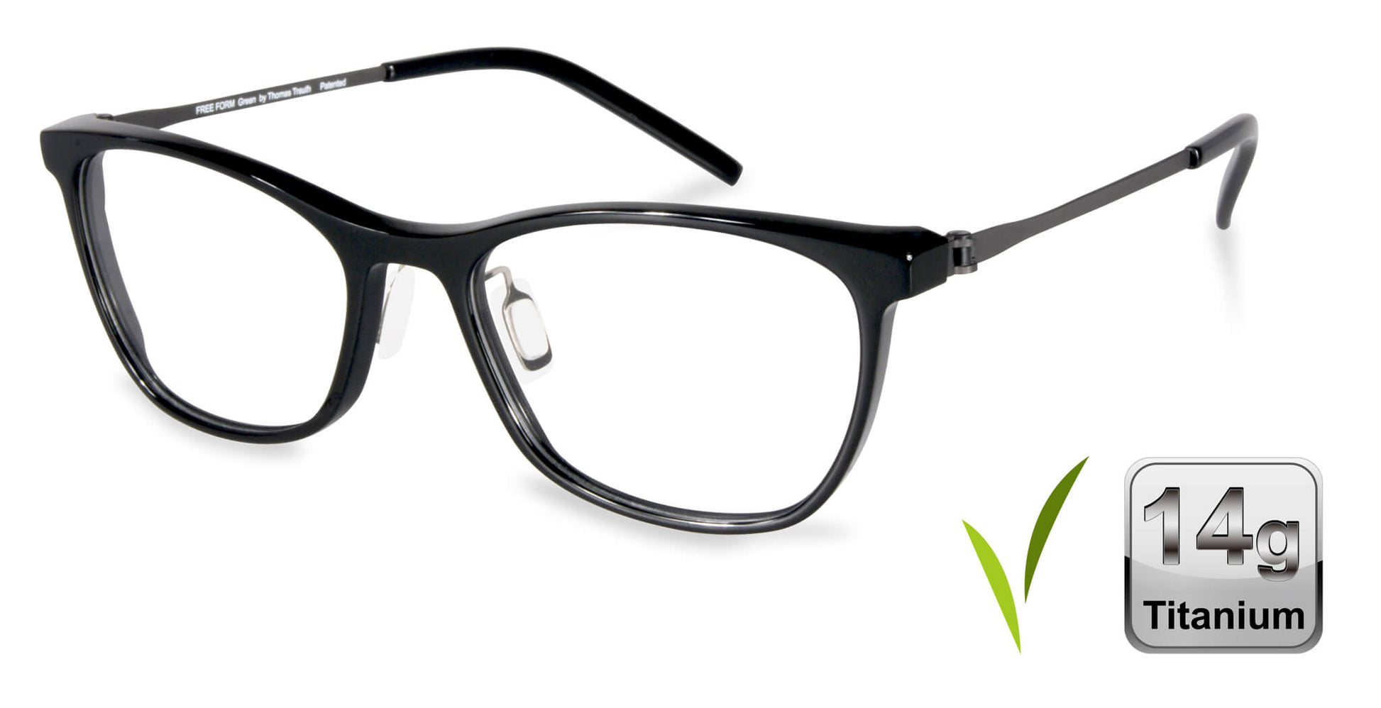 Free Form Eyewear™ FFA993 black full-frame titanium glasses with 14g ultra-lightweight design and screwless hinges for men and women. Luxury German-engineered eyeglasses in the Vision Care category.