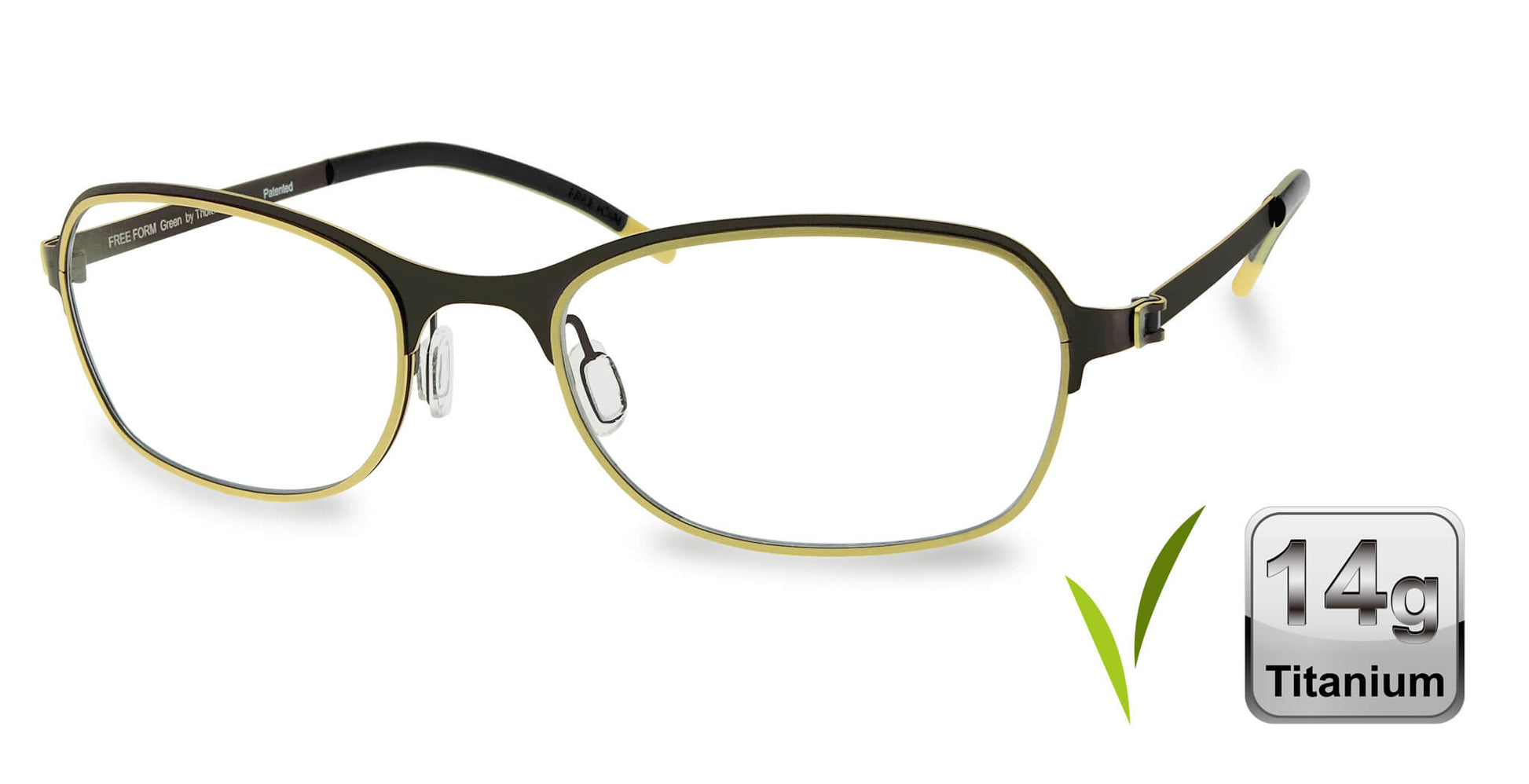 Free Form Eyewear™ FFA941 green full-frame titanium glasses with 14g ultra-lightweight design and screwless hinges for men and women. Luxury German-engineered eyeglasses ideal for strong prescriptions and all-day comfort.