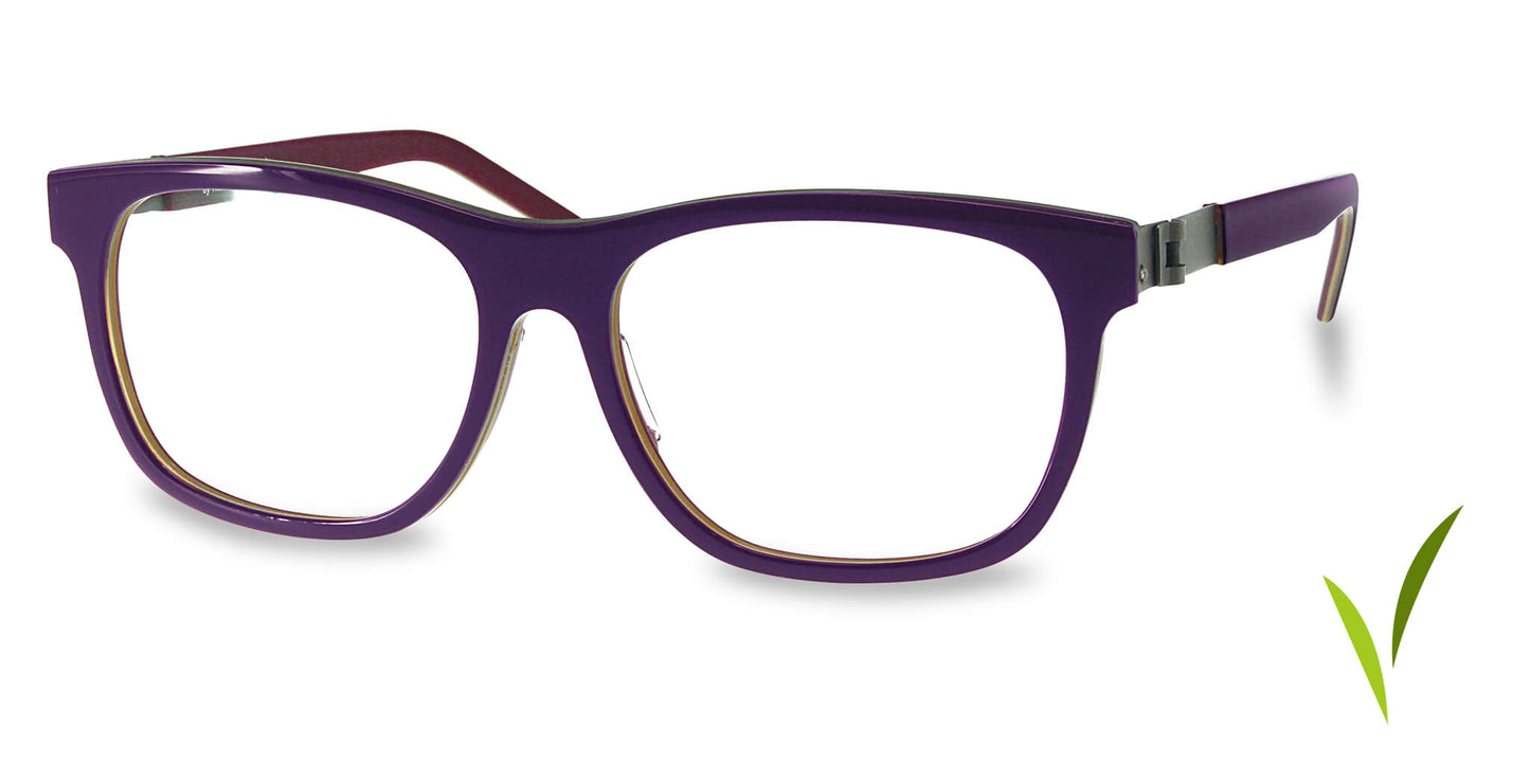 Free Form Eyewear™ Titanium 14g feather-light eyeglasses in purple full frame with screwless hinge. Luxury German design for men and women.