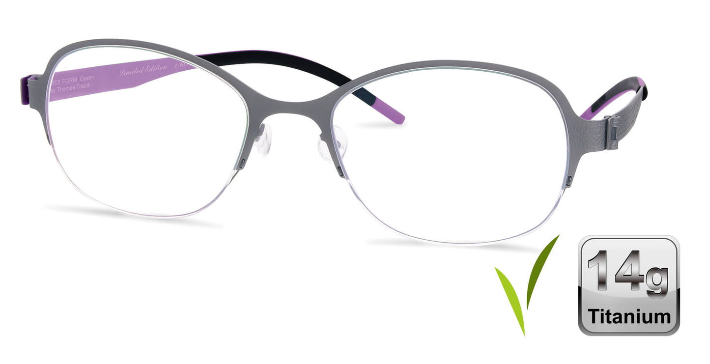 Free Form Eyewear™ FFA937 green titanium half-frame eyeglasses with 14g lightweight German design for men and women. Stylish, screwless, and durable.