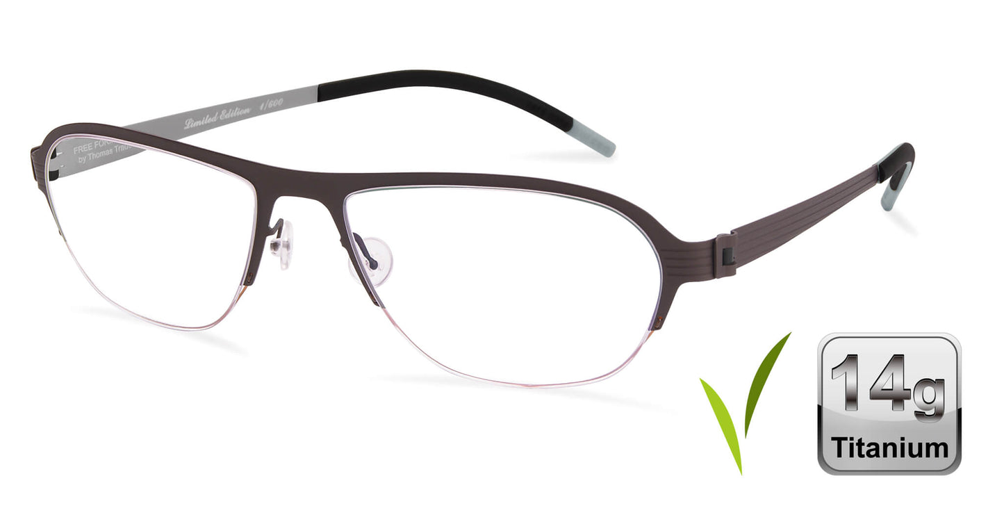 Free Form Eyewear™ Model FFA931 half-frame titanium eyeglasses in green with 14g ultra-lightweight German design for men and women. Ideal for blue light protection and strong prescriptions.
