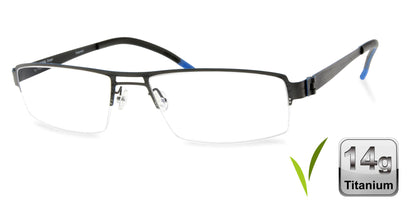 Free Form Eyewear™ FFA903 green half-frame titanium glasses with blue temple tips, 14g ultra-lightweight luxury German design for men and women.