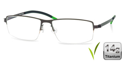Free Form Eyewear™ FFA902 half-frame green titanium glasses with 14g ultra-lightweight design and screwless hinges for men and women. Luxury German-engineered eyeglasses ideal for blue light protection and strong prescriptions.
