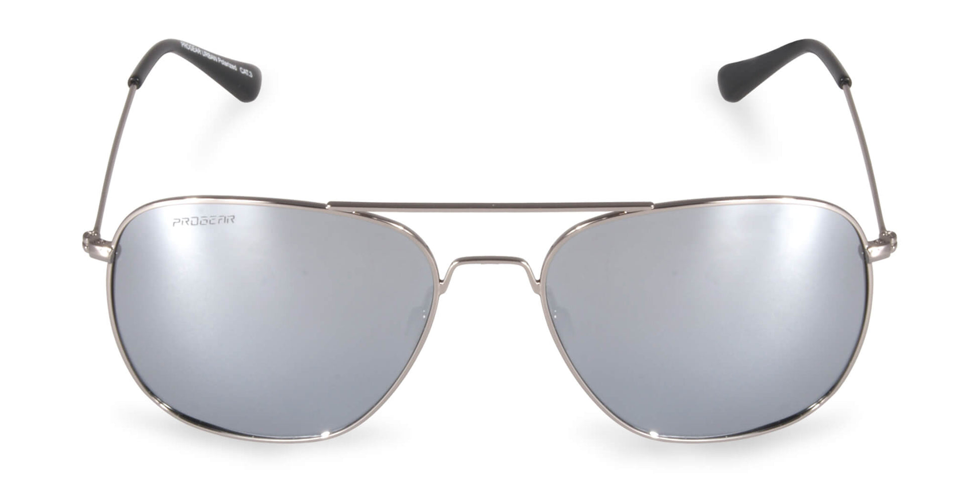 Front view of silver PROGEAR Urban U-1512 sunglasses with mirrored lenses, designed for active lifestyles and clear vision.