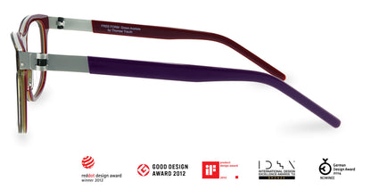 Free Form Eyewear™ Titanium 14g feather-light luxury eyeglasses in green acetate with purple-red temples. German design with screwless hinges.