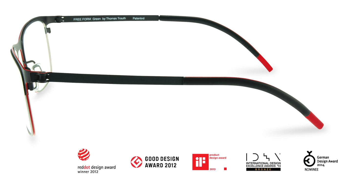 Titanium Glasses GREEN Eyewear Model FFA926 with red temple tips, full frame, ultra-light 14g screwless design, luxury German engineering.