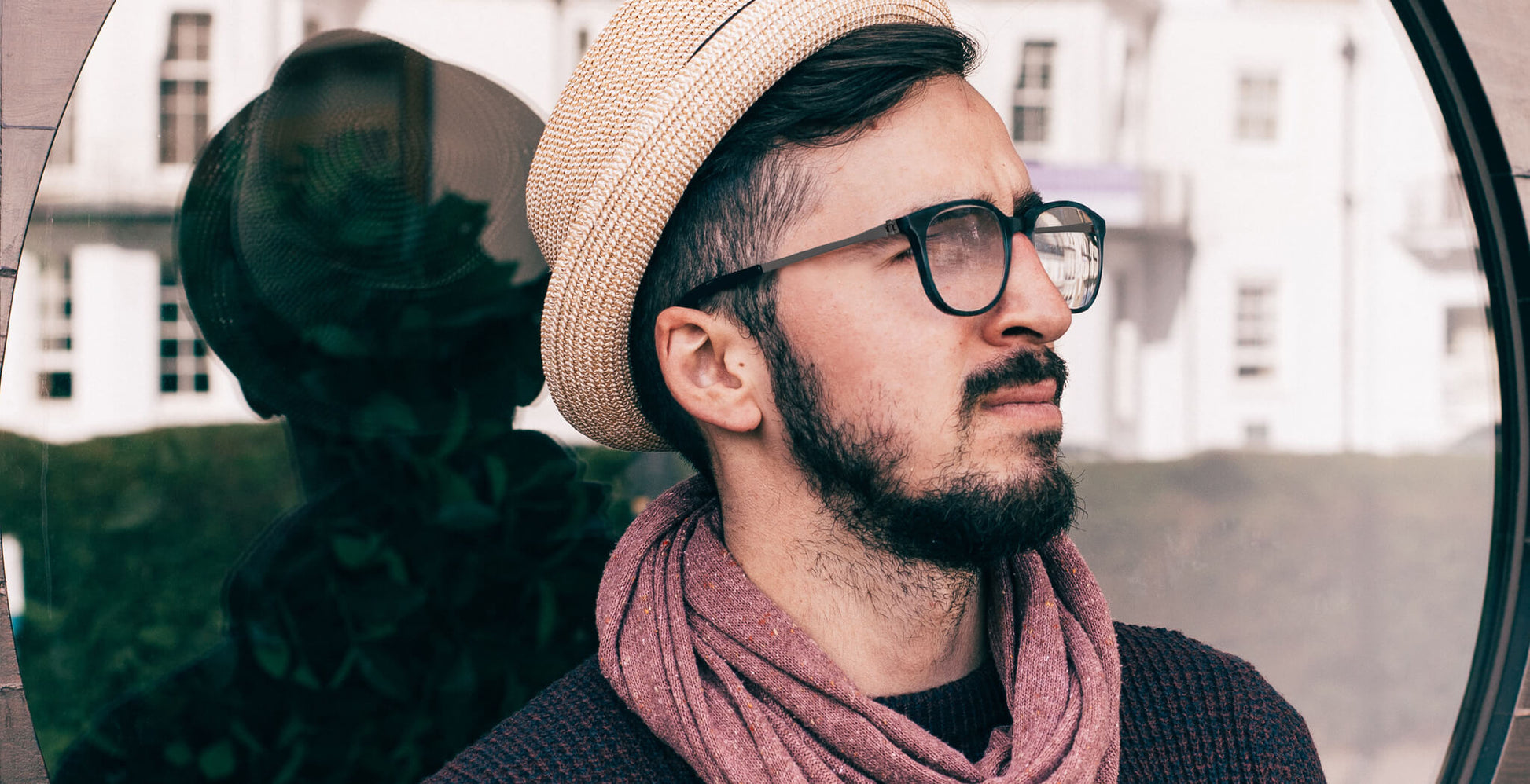 Man wearing Free Form Eyewear™ Titanium 14g feather-light eyeglasses model FFA993 in green full frame. Stylish unisex luxury German design for vision care.