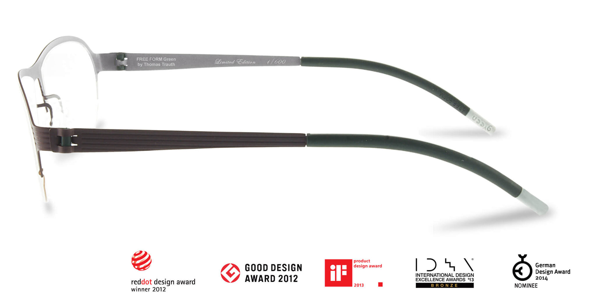 Free Form Eyewear™ Titanium 14g FFA931 in green half-frame with screwless hinge, luxury German design for men and women. Ultra-lightweight optical glasses.