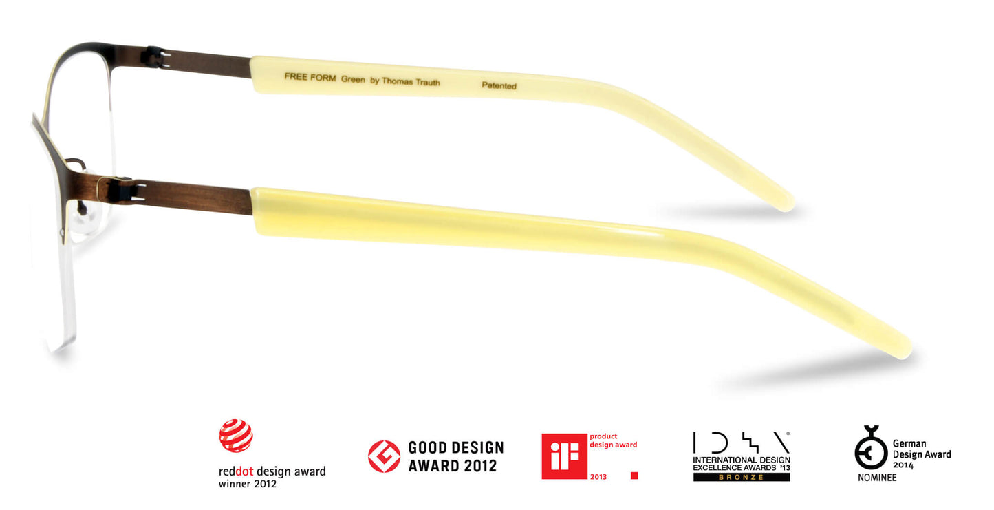 Free Form Eyewear™ Titanium 14g feather-light eyeglasses in green with half frame and screwless hinge. German luxury design for men and women.