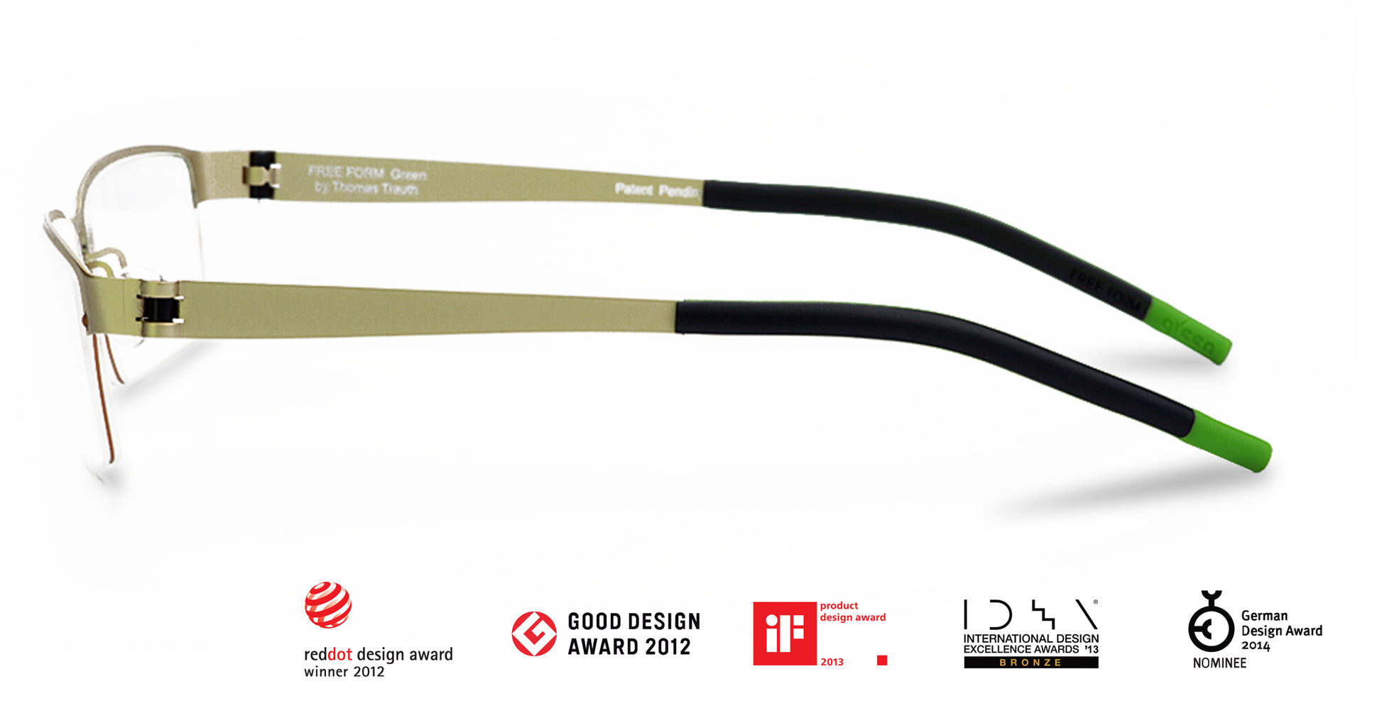 Titanium Glasses GREEN Eyewear Model FFA901 with half frame, screwless hinge, and feather-light 14g German design for men and women. Ideal for blue light and prescription use.