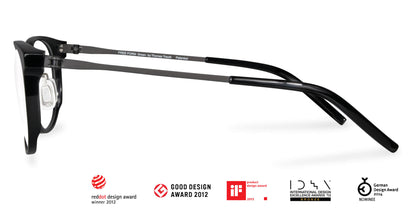 Side view of Free Form Eyewear™ Titanium 14g feather-light eyeglasses, model FFA994 in black with full frame and screwless hinge, luxury German design.