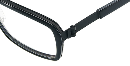 Close-up of Free Form Eyewear™ FFA985 titanium eyeglasses in green, showcasing screwless hinge and full-rim German design. Lightweight 14g frame for men and women.