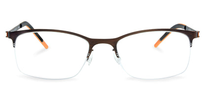 Free Form Eyewear™ FFA916 titanium half-frame eyeglasses in green with orange temple tips. Lightweight 14g luxury German design for men and women.