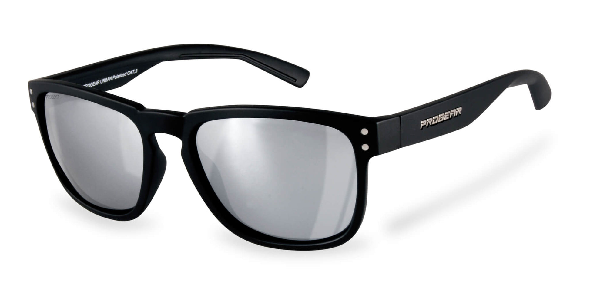 PROGEAR U-1505 SuperLite fishing sunglasses in matte black with silver mirror polarized lenses. Designed for prescription and outdoor performance.