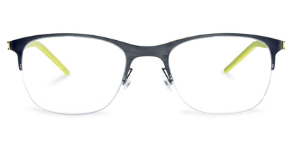 Free Form Eyewear™ Titanium FFA918 half-frame eyeglasses in green with yellow temple tips. Ultra-light 14g German design for men and women.