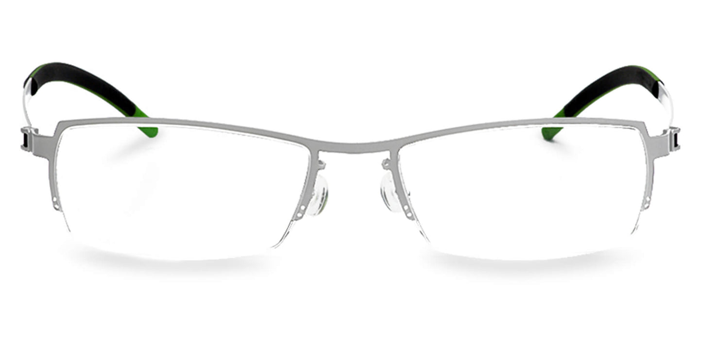 Free Form Eyewear™ FFA910 titanium half-frame glasses in green with feather-light 14g design and screwless hinges for men and women. Luxury German-engineered prescription eyeglasses for all-day comfort and durability.