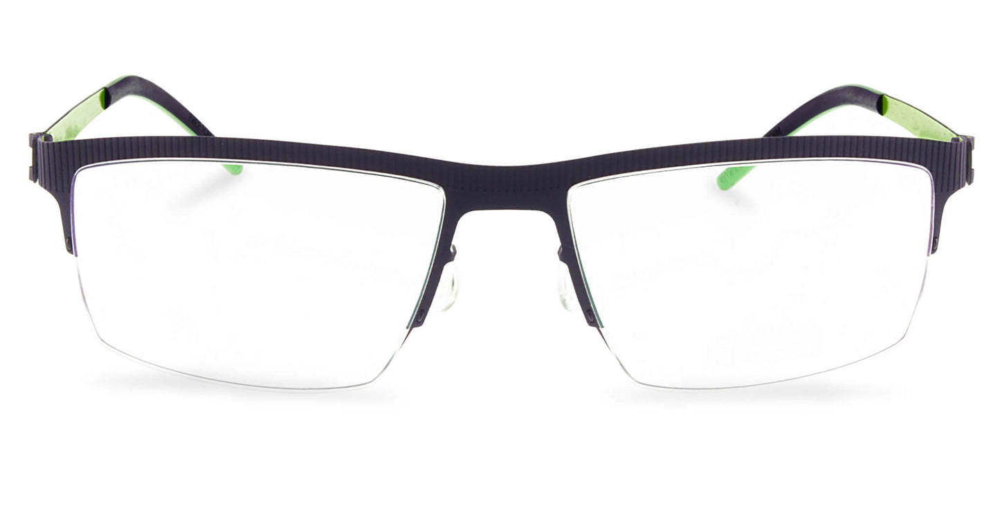 Free Form Eyewear™ FFA932 green titanium half-frame glasses with screwless hinges and feather-light 14g German design for men and women.