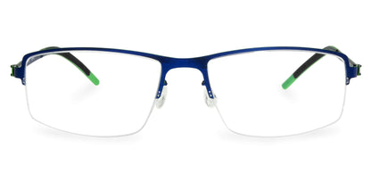 Titanium glasses FFA902 with green and blue half frame, ultra-light 14g design for men and women, luxury German engineering, screwless hinges.