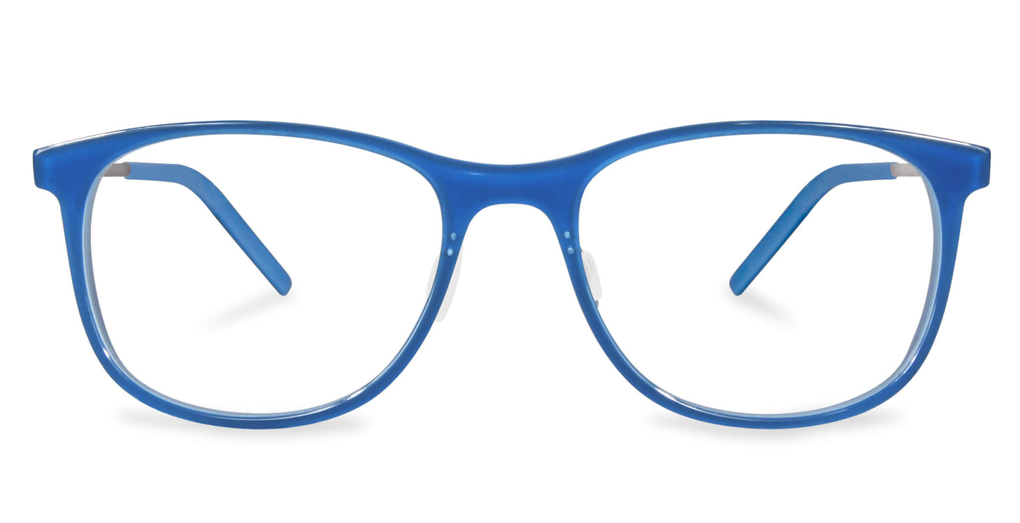 Free Form Eyewear™ Titanium 14g feather-light full frame glasses in light blue, featuring luxury German design and screwless hinge innovation.