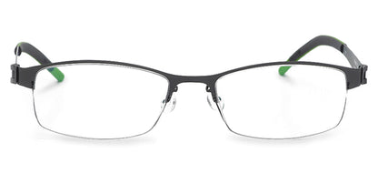Free Form Eyewear™ Titanium 14g feather-light eyeglasses in green half-frame design for men and women. Luxury German-engineered blue light glasses.