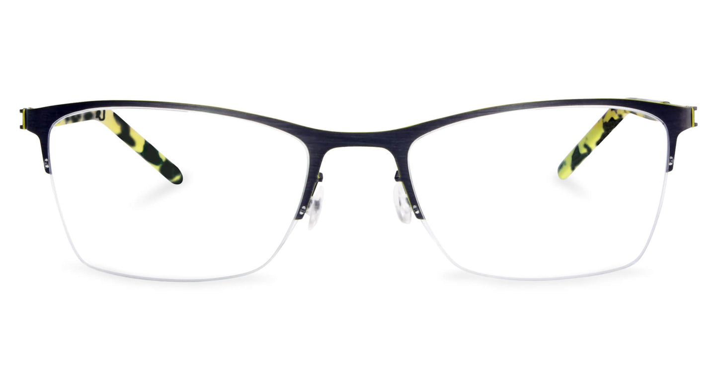 Free Form Eyewear™ Titanium FFA917 green half-frame eyeglasses with feather-light 14g German design and screwless hinges for men and women.