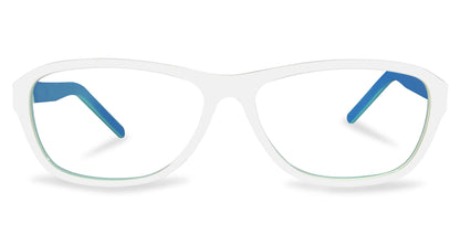 Free Form Eyewear™ Titanium 14g feather-light eyeglasses in green full frame with blue temple tips. Luxury German design for men and women.