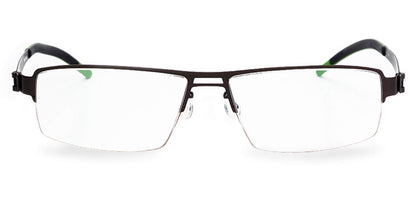Free Form Eyewear™ FFA903 green titanium half frame glasses with screwless hinges and ultra-light 14g German design for men and women. Ideal for blue light filtering and strong prescriptions, perfect for online clearance shoppers seeking luxury and comfort.