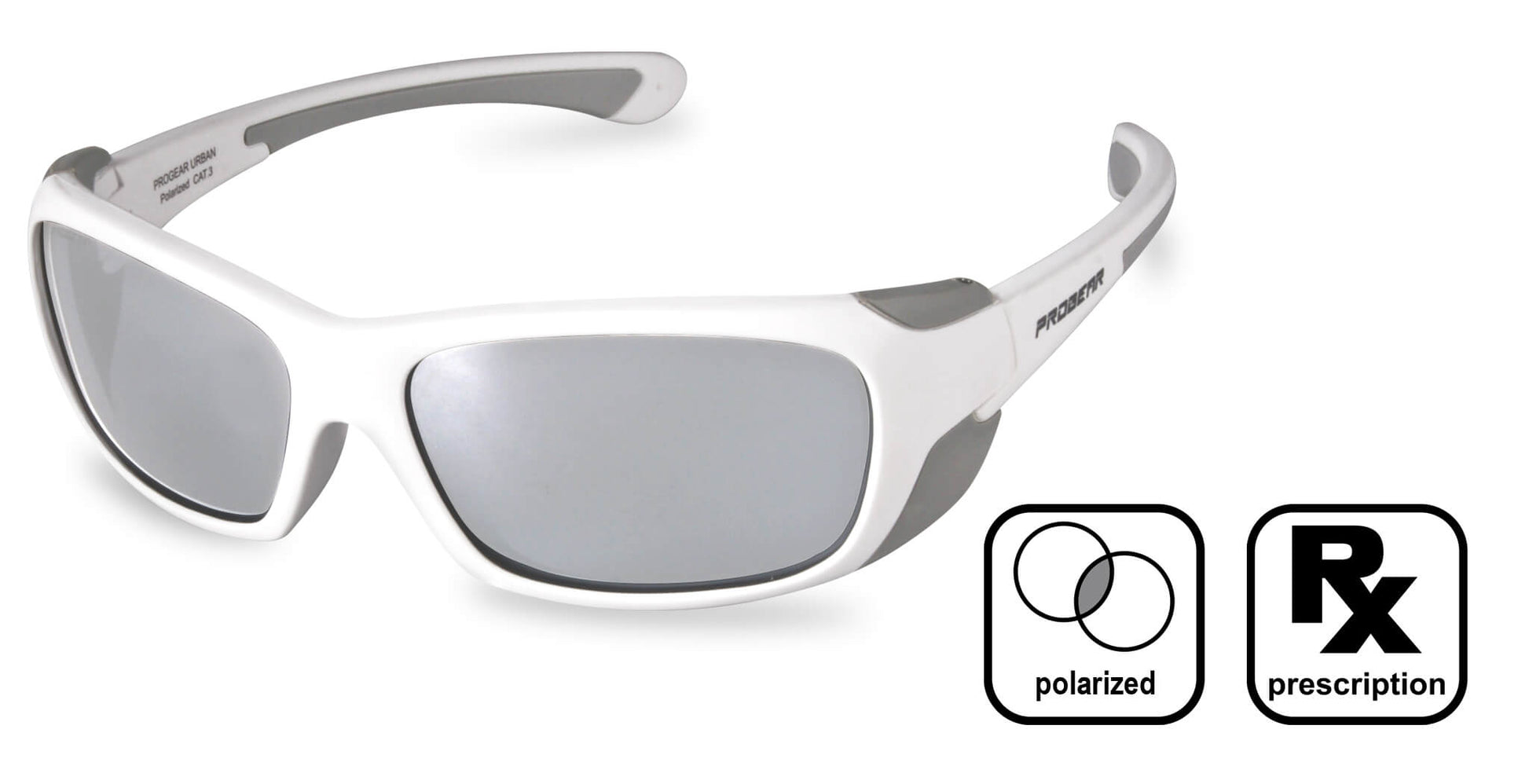 PROGEAR Kids Polarized Prescription Sunglasses Urban U-1517 in white and gray with silver mirror lenses, designed for active kids.