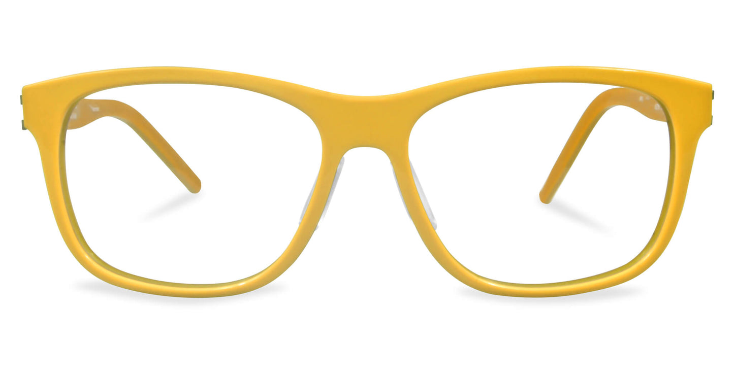 Free Form Eyewear™ Titanium 14g feather-light full frame eyeglasses in vibrant green-yellow color, luxury German design for men and women. Lightweight and durable with screwless hinge innovation, ideal for blue light protection and strong prescriptions.