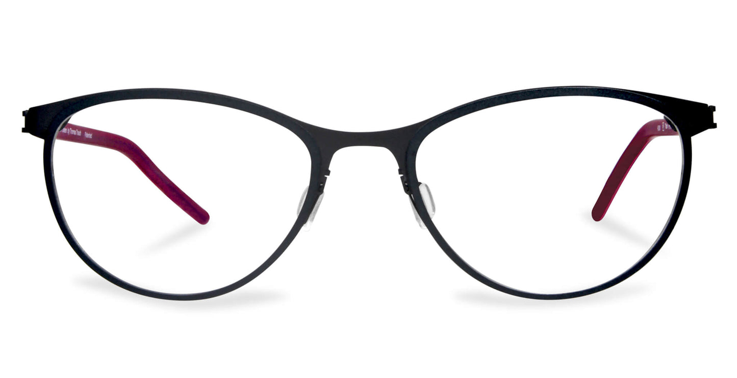 Free Form Eyewear™ Titanium 14g feather-light eyeglasses in green full frame with red temple tips, luxury German design for men and women. Lightweight titanium glasses ideal for strong prescriptions and all-day comfort.