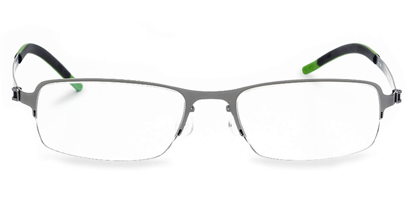 Free Form Eyewear™ Titanium 14g feather-light eyeglasses in green half-frame design with screwless hinges. Luxury German design for men and women.