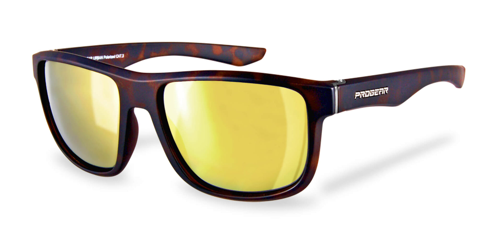PROGEAR U-1501 SuperLite semi wrap fishing sunglasses in tortoise frame with gold mirrored lenses, perfect for custom prescription fishing eyewear.