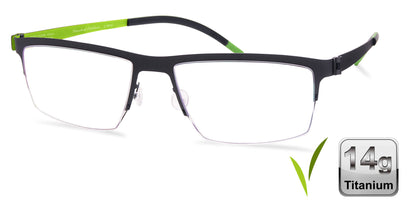 Free Form Eyewear™ FFA932 green titanium half-frame glasses with 14g ultra-lightweight design and screwless hinges, ideal for men and women.