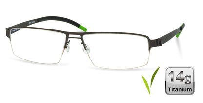 Free Form Eyewear™ FFA903 green titanium half-frame eyeglasses with 14g ultra-lightweight German design for men and women. Ideal for blue light and prescription use.