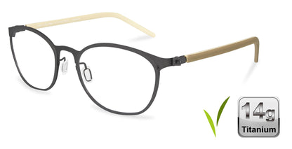 Free Form Eyewear™ FFA976 full frame titanium eyeglasses in green with beige temples, 14g lightweight German design for men and women. Premium screwless hinge for all-day comfort and durability in luxury vision care.