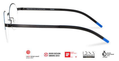 Free Form Eyewear™ Titanium 14g feather-light eyeglasses in green half-frame design with blue temple tips. Luxury German design with screwless hinges.
