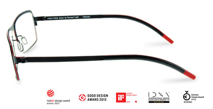 Free Form Eyewear™ Titanium 14g feather-light full frame glasses in green with red temple tips, luxury German design for men and women. Features screwless hinge innovation and ultra-lightweight titanium for all-day comfort and durability.