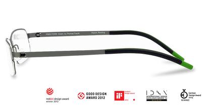 Free Form Eyewear™ Titanium 14g feather-light eyeglasses in green half-frame design with screwless hinges and luxury German engineering. Lightweight titanium glasses ideal for men and women seeking blue light protection and strong prescription support.