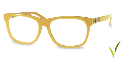 Free Form Eyewear™ FFA983 full-rim titanium glasses in vibrant green-yellow tone, featuring ultra-light 14g frame and screwless German design.