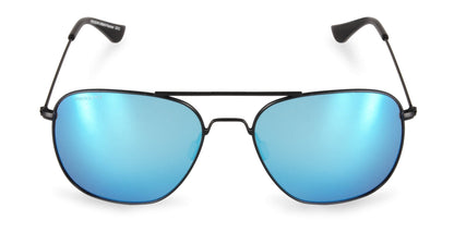 Front view of black PROGEAR Urban U-1512 sunglasses with blue mirrored lenses, designed for active lifestyles and sun protection.