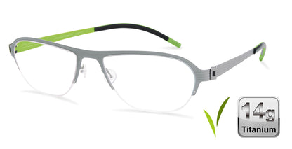 Free Form Eyewear™ FFA931 green half-frame titanium glasses with 14g ultra-lightweight German design, ideal for men and women seeking luxury vision care.