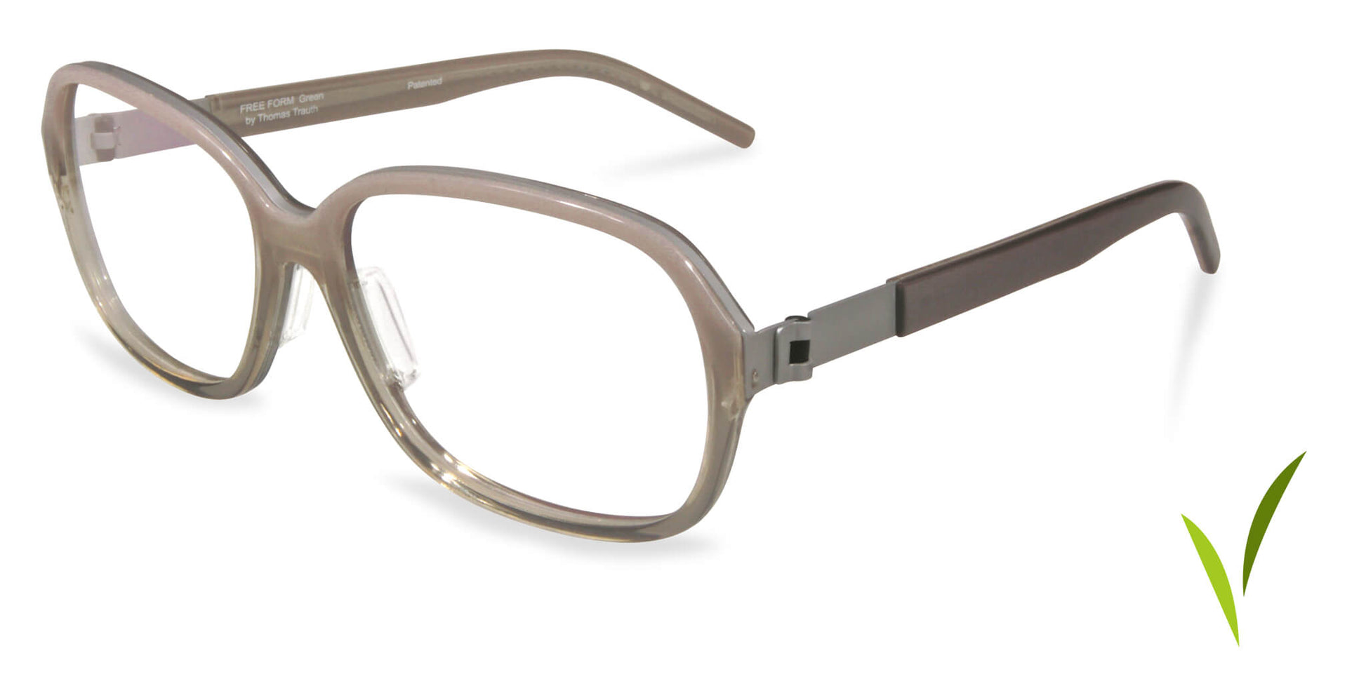 Free Form Eyewear™ Titanium 14g feather-light eyeglasses in taupe green full frame with screwless hinges. Luxury German design for men and women.